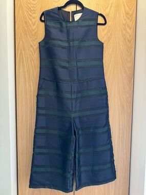 ASOS Navy & Green Striped Wide Leg Jumpsuit